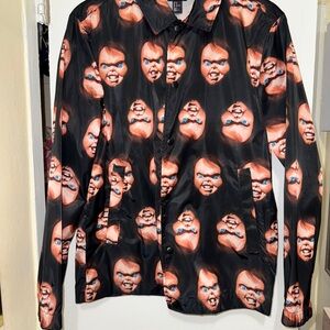 H&M Chucky Graphic Coach Jacket – Black Horror Print – Size M